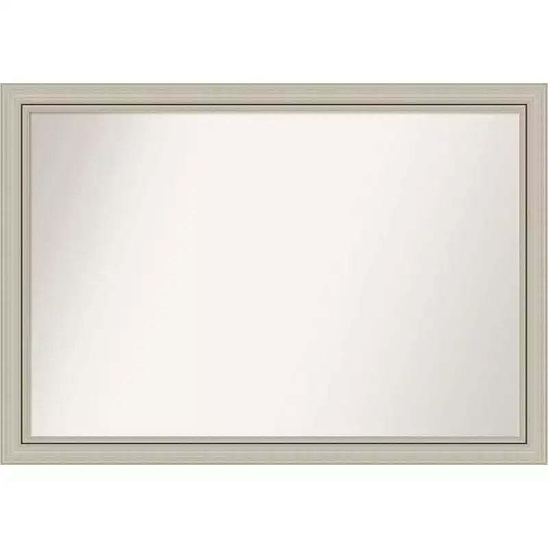 40" x 28" Non-Beveled Romano Silver Narrow Wood Bathroom Wall Mirror - Amanti Art: Modern Rectangle, Wall Mounted