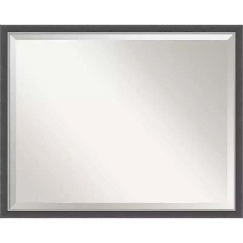 30"x 24" Eva Thin Framed Bathroom Vanity Wall Mirror Black/Silver - Amanti Art: Modern Rectangular, Beveled, Wall-Mounted