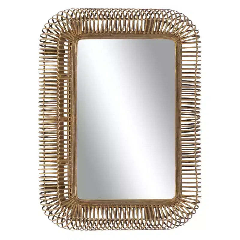 Wood Weaved Frame Wall Mirror Brown - Olivia & May: Rattan Decorative, Large Rectangle