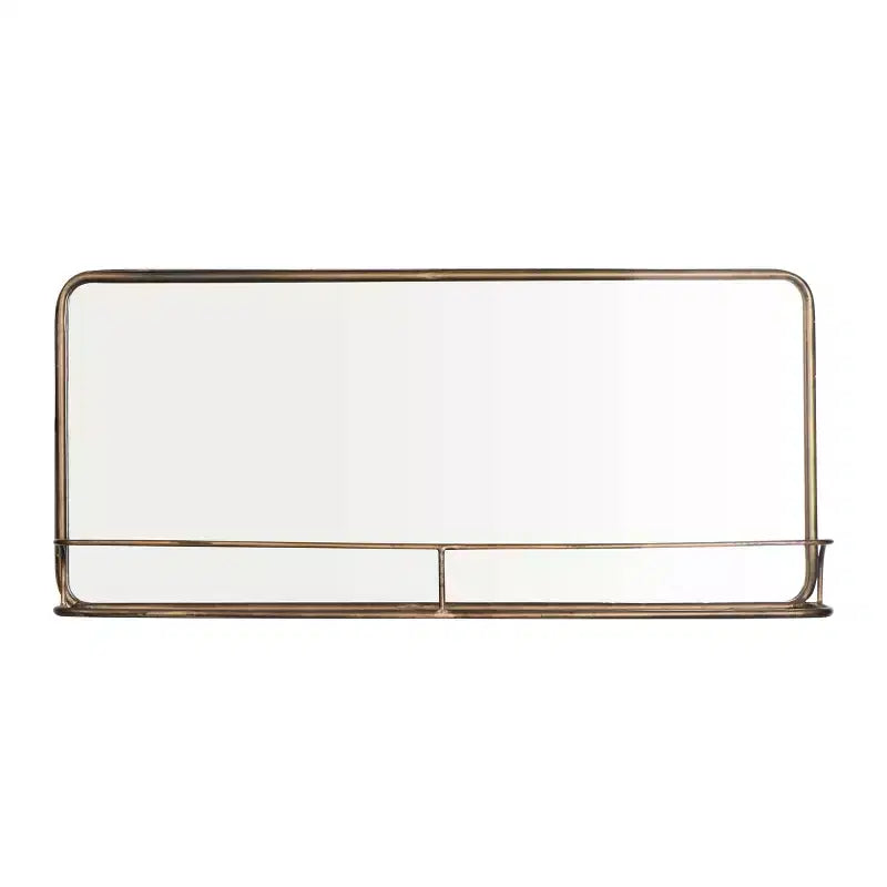 Brass Metal Framed Mirror with Shelf - Storied Home