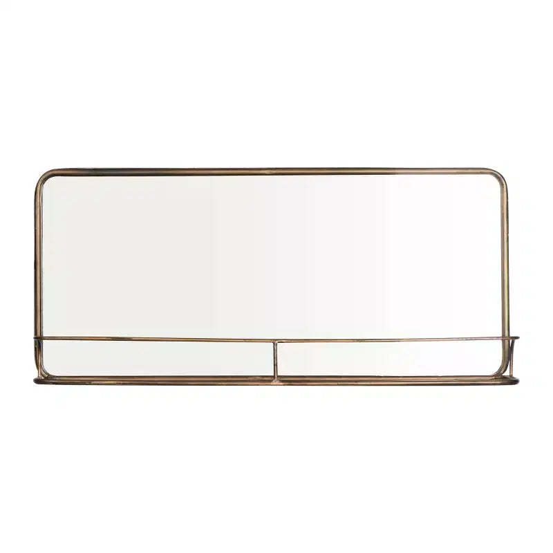 Brass Metal Framed Mirror with Shelf - Storied Home