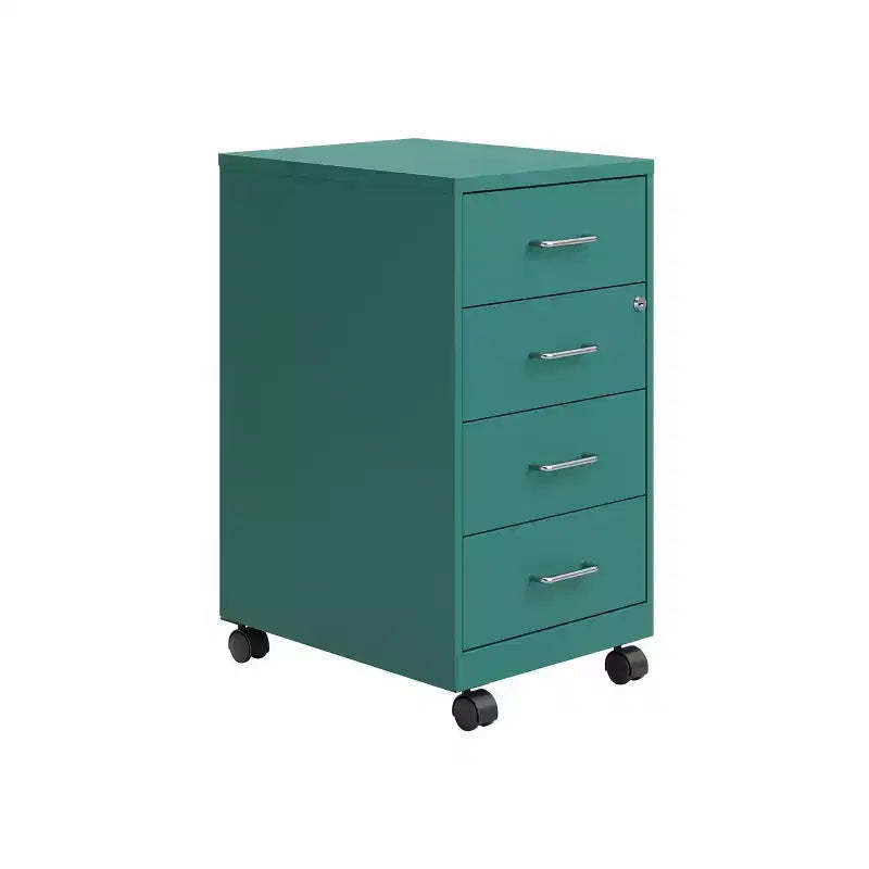 Space Solutions 18" Deep 4 Drawer Metal Mobile Organizer with 4 Box Drawers Locking Teal