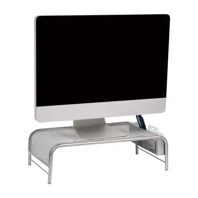 Mind Reader Monitor Stand, Ventilated Laptop Riser, Desktop Organizer, Side Storage, Metal Mesh, 20"L x 11.5"W x 5.5"H, Silver