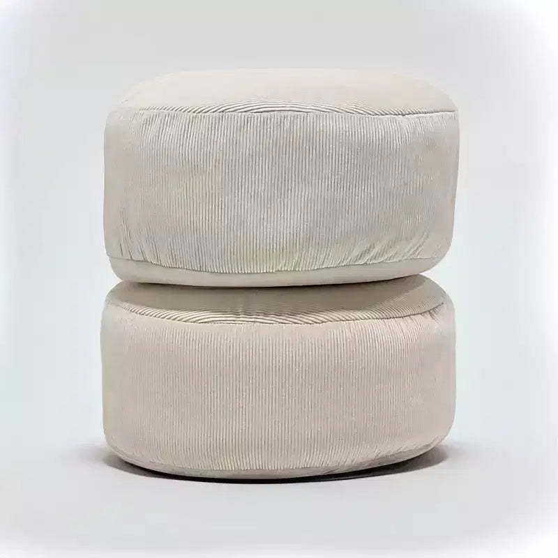 PM&J Home Set of 2 Corduroy Round Stacking Pouf Cream: Indoor Bean Bag Ottoman, Solid Pattern, Polyester, 15" Height