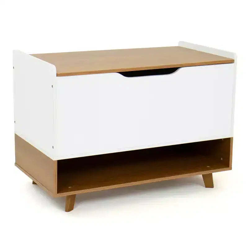 Humble Crew Morgan Mid-Century Kids' Toy Chest with Soft Close Lid and Storage Shelf Wood/White