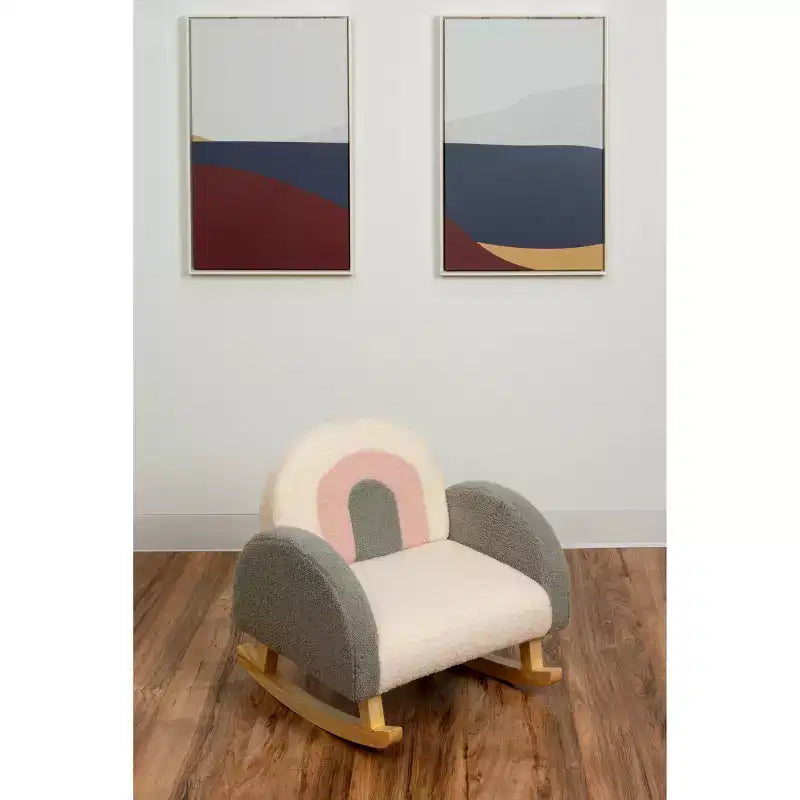 Gift Mark Upholstered Rocking Kids' Chair White/Pink/Gray