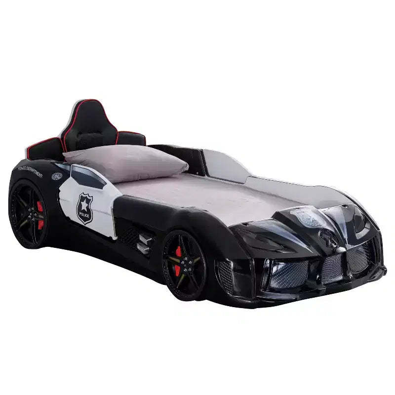miBasics Twin Tarryton Police Cruiser Kids' Bed with Led Lights and Sound Black/White