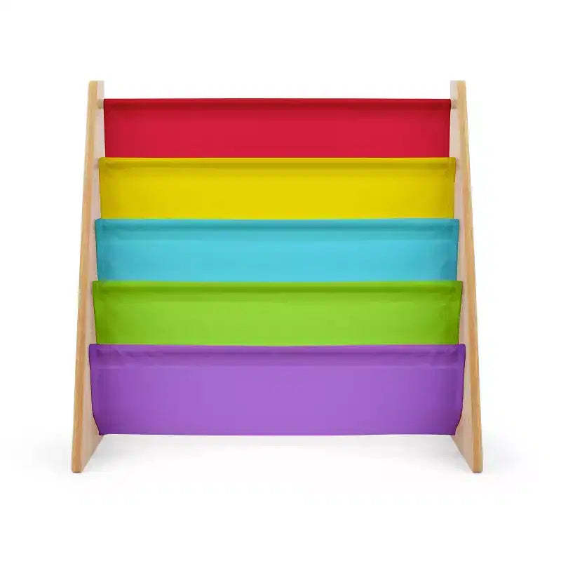 Kids' Book Rack Storage 4 Tier Bookshelf Natural/Rainbow - Humble Crew: Sling Book Rack, Toddler Display Shelf