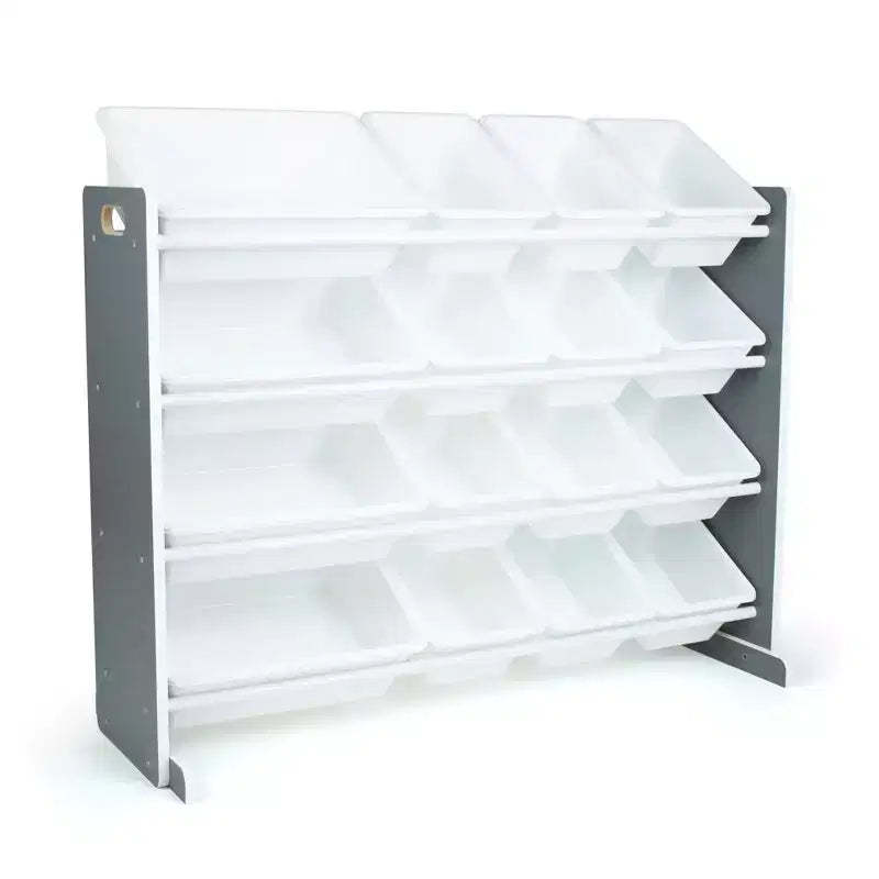 Soho Kids' Toy Storage Organizer with 16 Storage Bins Gray/White - Humble Crew: MDF Bin Shelves, 4 Shelves, Anti-Tip Hardware