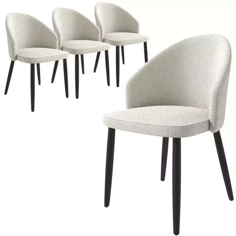 LeisureMod Paradiso Collection Upholstered Dining Chair Set of 4  Curved Back with Wood Legs, Stylish, Comfortable, and Durable for Dining Rooms