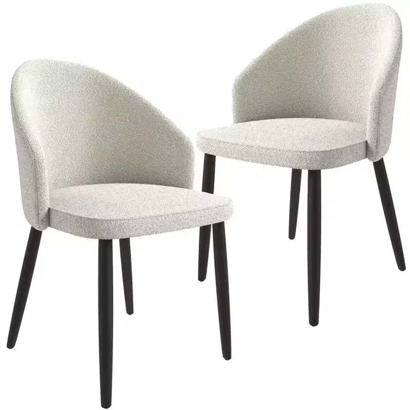 LeisureMod Paradiso Collection Upholstered Dining Chair Set of 2  Curved Back with Wood Legs, Stylish, Comfortable, and Durable for Dining Rooms