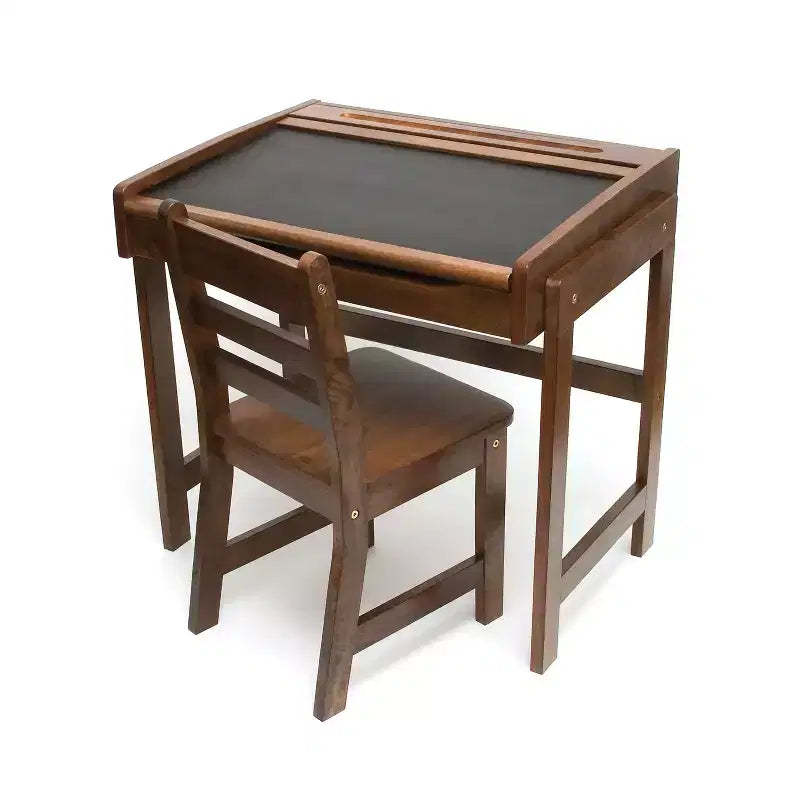 Kids Chalkboard Desk & Chair, Walnut Finish