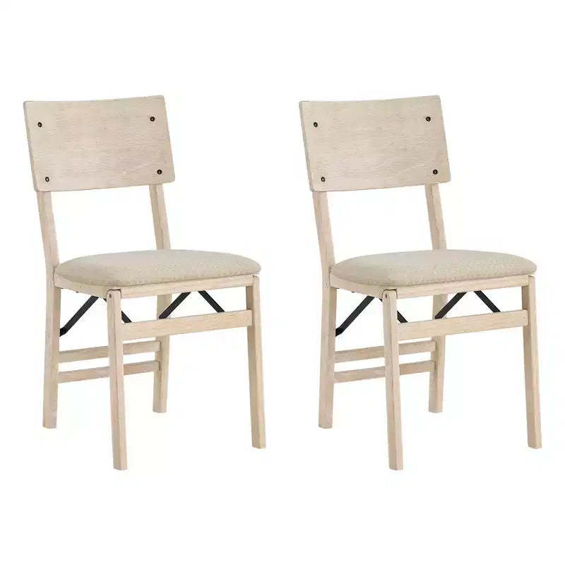 Stakmore Aztec Curved Back Premium Solid Wood Dining Table Folding Chair Set with Fabric Padded Upholstered Seat, Set of 2, Unfinished