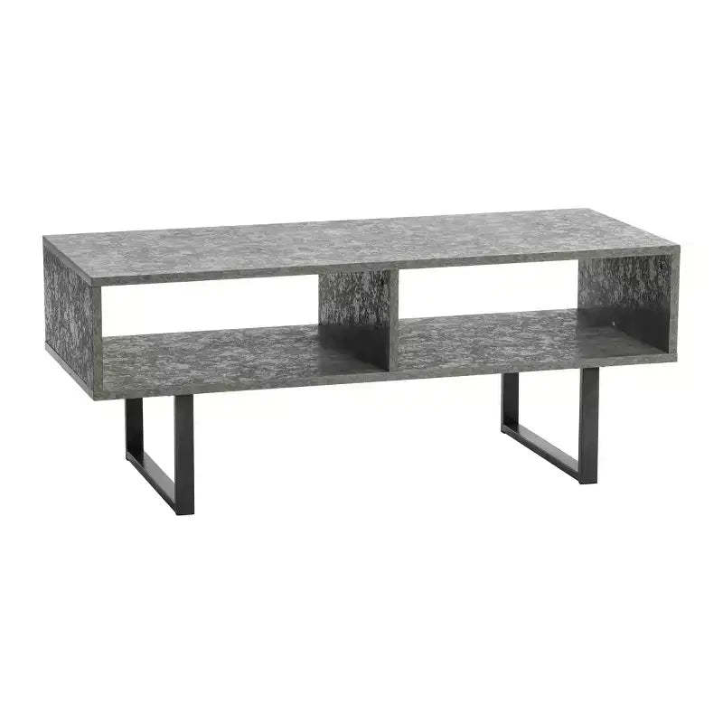 Jamestown TV Stand Coffee Table with Rectangular Storage Compartments Rustic Slate Concrete and Black Metal