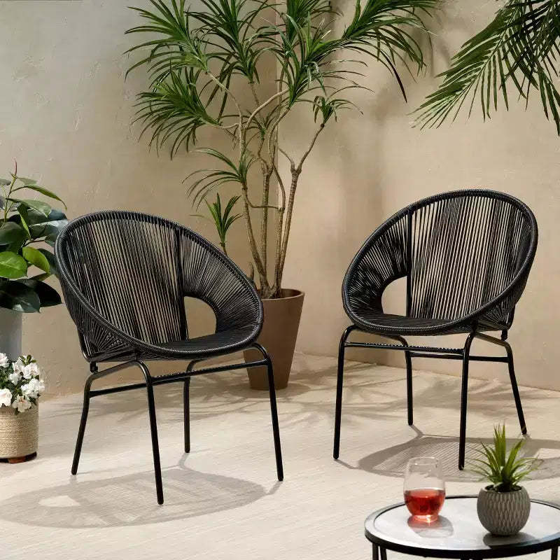 Outdoor Rattan Chairs Set Of 2, Patio Dining Chairs With Woven Backrest, Bistro Chairs With Metal Legs, Accent Chairs For Backyard, Garden