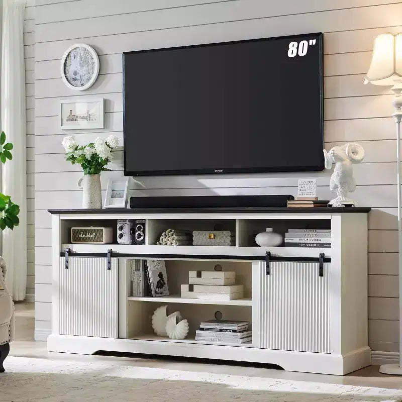 70 TV Stand for 80 Inch TVs with Sliding Door & Adjustable Shelf for Living Room