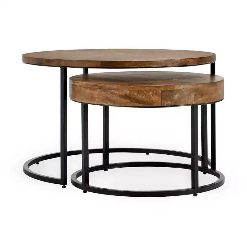Christopher Knight Home Classic Ander 2 Piece Round Nesting Accent Table Set, Brown/Black