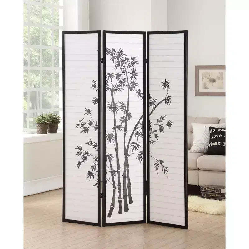 Roundhill Furniture 3-Panel Oriental Shoji Screen/Room Divider, Black