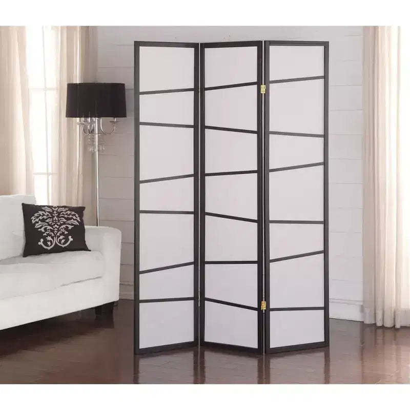 Roundhill Furniture 3-Panel Screen Room Divider, Black