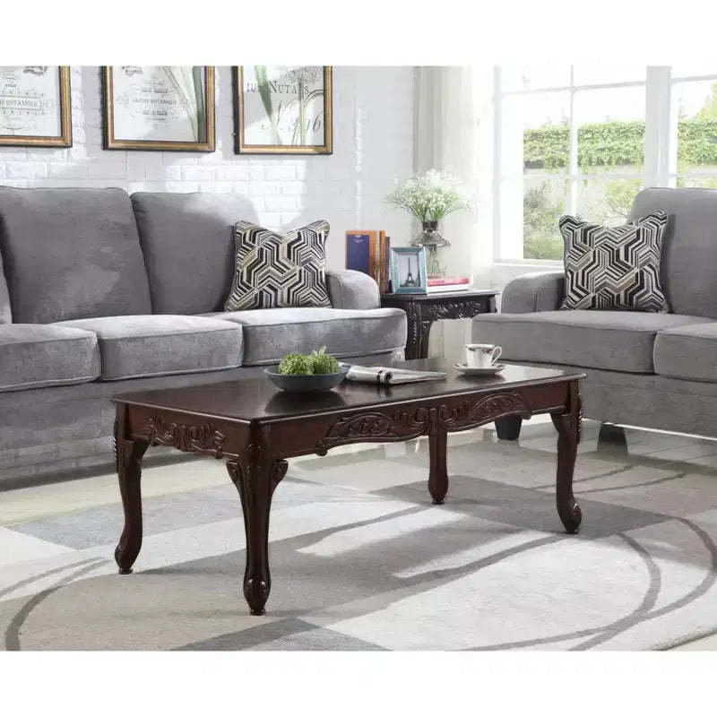 Roundhill Furniture Traditional Ornate Detailing Wood Coffee Table, Dark Cherry Finish