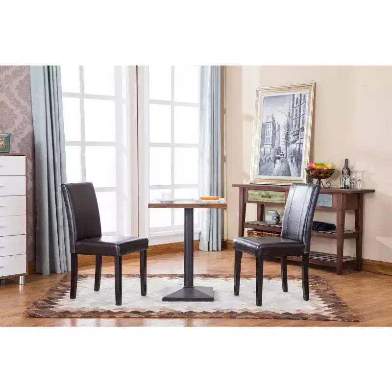Roundhill Urban Style Solid Wood Faux Leather Parsons Chair, Brown, Set of 2