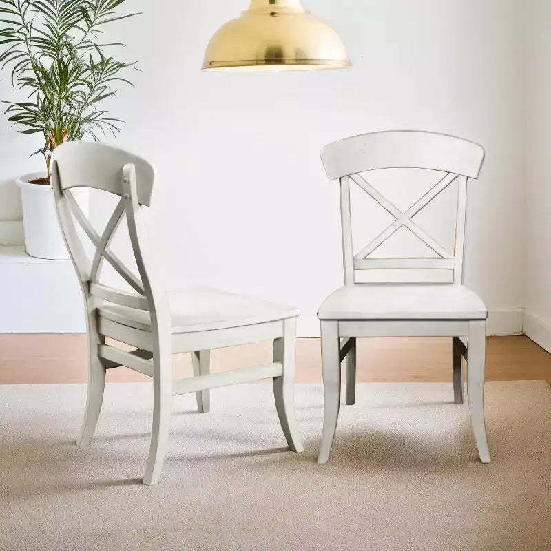Roundhill Furniture Harola Cross-back Dining Side Chairs, Smoky White Finish, Set of 2