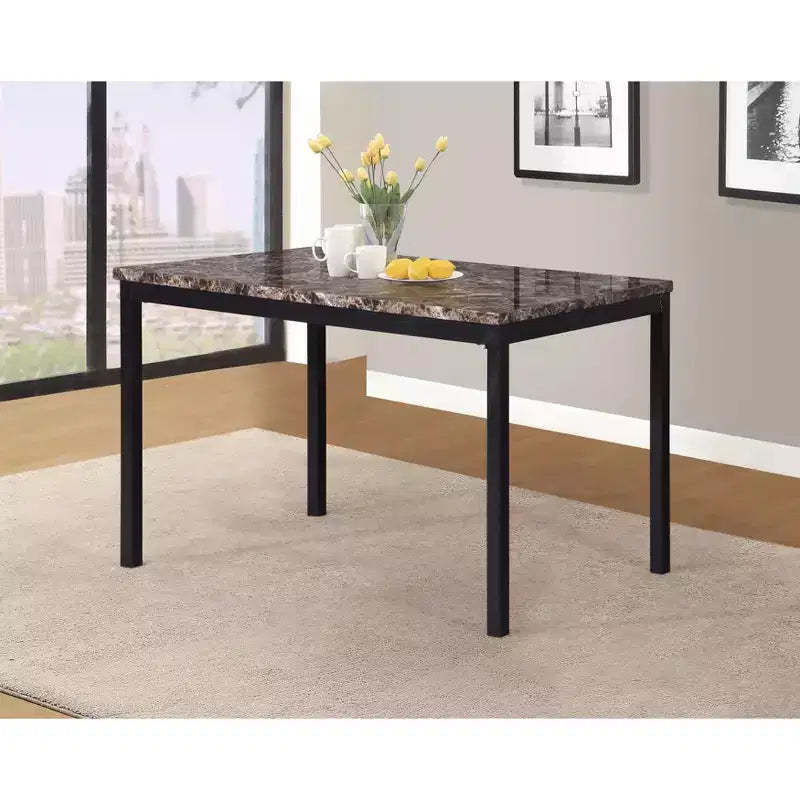 Roundhill Furniture Noyes Metal Dining Table with Laminated Faux Marble Top