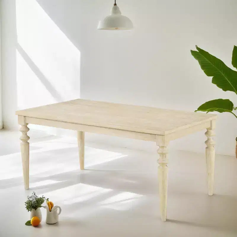 Amonia Urban Style Wired White Finish Wood Turned-Leg Dining Table