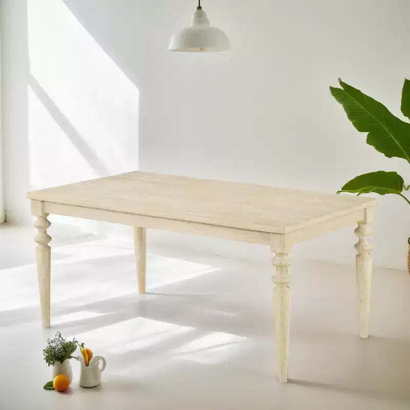Amonia Urban Style Wired White Finish Wood Turned-Leg Dining Table