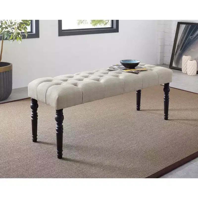 Roundhill Furniture Leviton Fabric Tufted Turned Leg Dining Bench, Beige