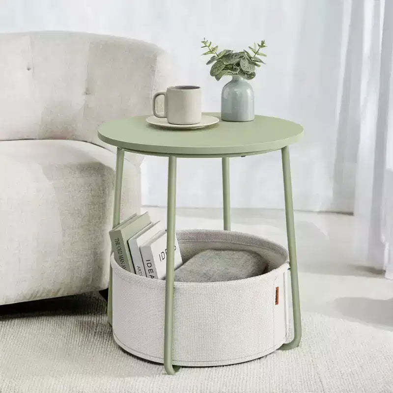 Small Side Table with Storage Round End Tables Living Room Side Tables for Small Spaces Bedroom Laurel Green and Cream White