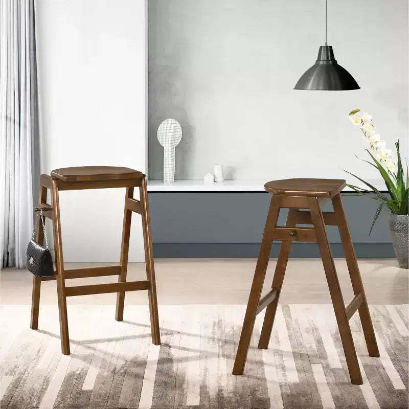 Roundhill Furniture Malvern Mid-Century Modern Wood Stackable Barstools, Set of 2