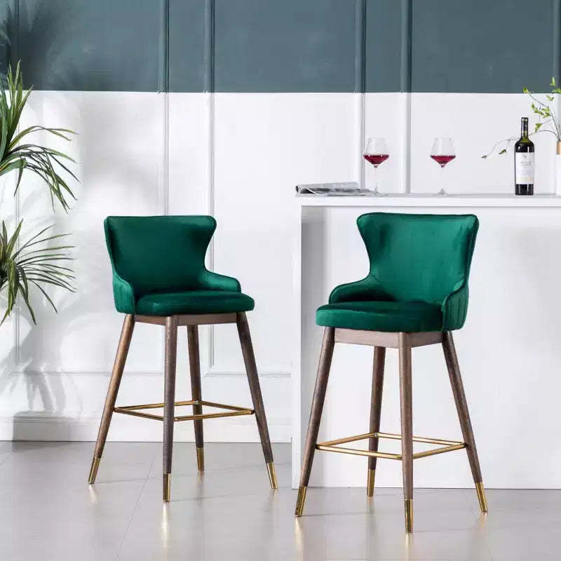 Roundhill Furniture Leland Fabric Upholstered Wingback Bar Stools, Green, Set of 2
