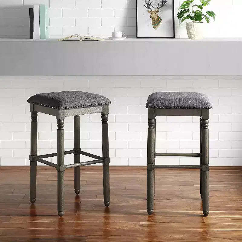 Roundhill Furniture Arnhem Gray Upholstered Bar Stools, Set of 2