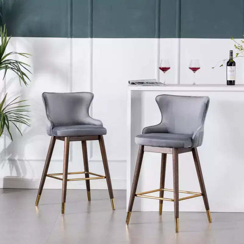 Roundhill Furniture Leland Fabric Upholstered Wingback Bar Stools, Gray, Set of 2