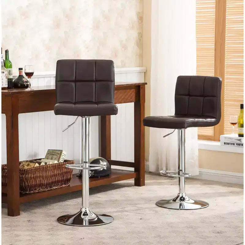Roundhill Furniture Swivel Elegant PU Leather Modern Adjustable Hydraulic Barstools, Brown, Set of 2