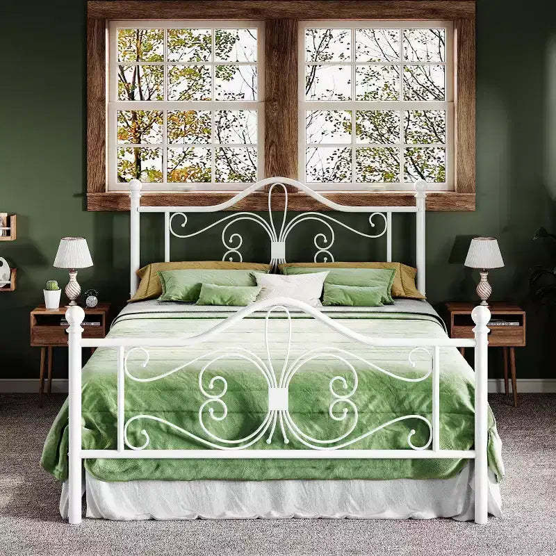 Allewie Kids Metal Bed Frame with Butterfly Headboard and Footboard, No Box Spring Needed