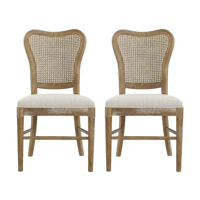 GDFStudio Wreecy Upholstered Rattan Back Rubber Wood Frame Dining Chair with Footrest, Light Brown
