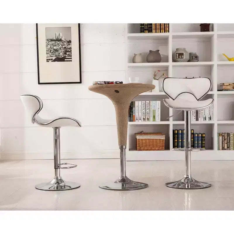 Roundhill Furniture Masaccio Faux Leather Airlift Adjustable Swivel Barstools, White, Set of 2