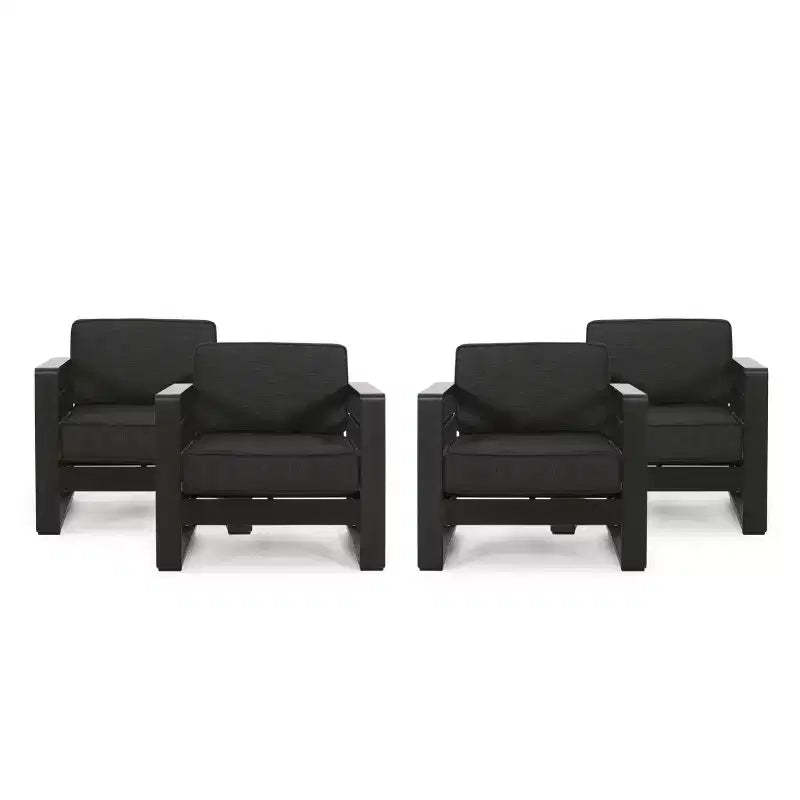 Christopher Knight Home Aria Outdoor Aluminum Club Chair with Cushions (Set of 4), Black/Dark Gray