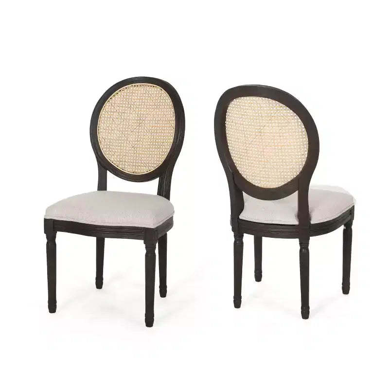 Christopher Knight Home Govan Upholstered Wood and Cane Dining Chairs (Set of 2), Beige/Natural Brown/Dark Brown