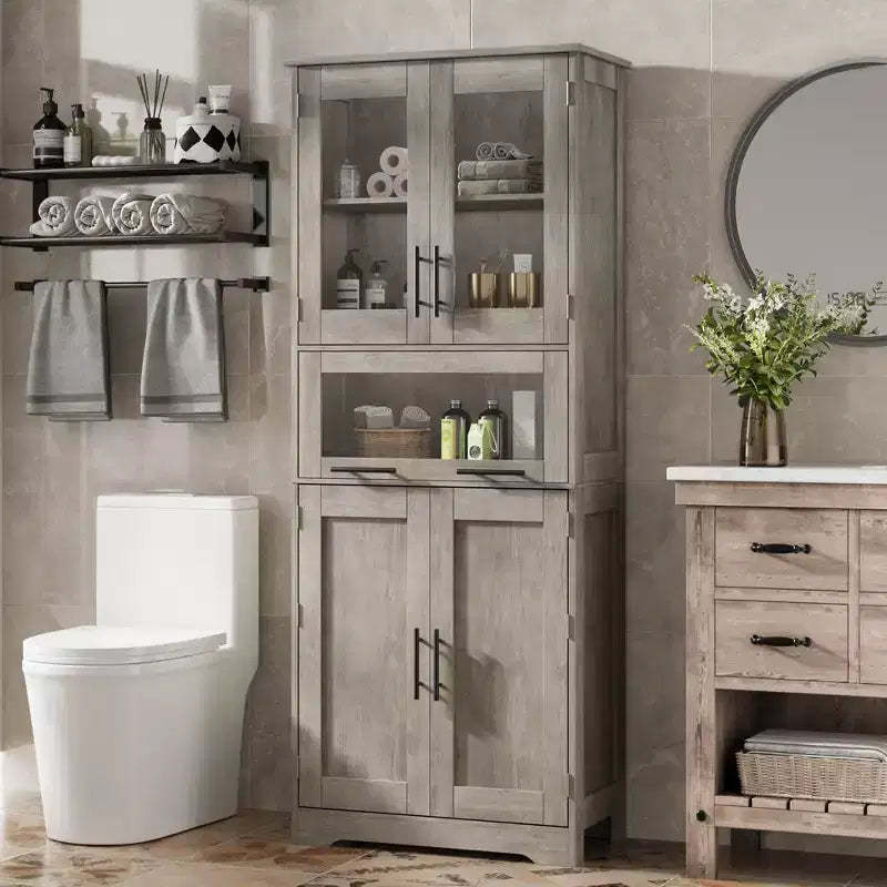 Tall Bathroom Cabinet, Freestanding Linen Storage Cabinet with Doors and Adjustable Shelves for Kitchen, Pantry, Living Room
