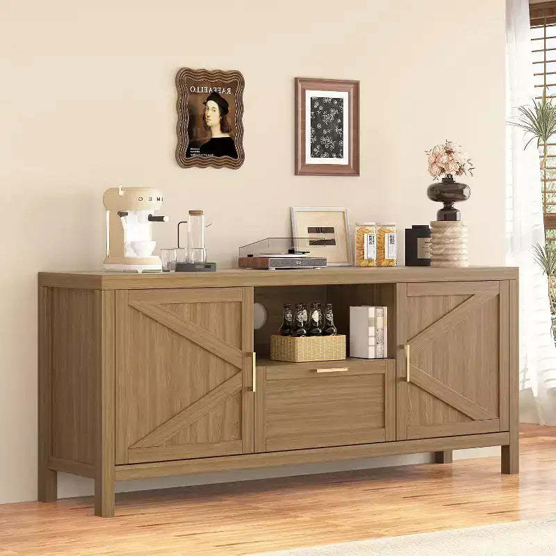 Garvee Farmhouse TV Stand for Up to 65 Inch TV, Entertainment Center with Door,Large Storage,Adjustable Shelf for Living Room/Bedroom