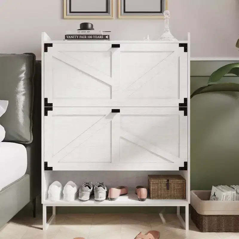 Farmhouse Shoe Cabinet with Doors, Shoe Storage Cabinet with Adjustable Shelves, Wooden Shoes Rack for Entryway, Hallway, Closet, Living Room