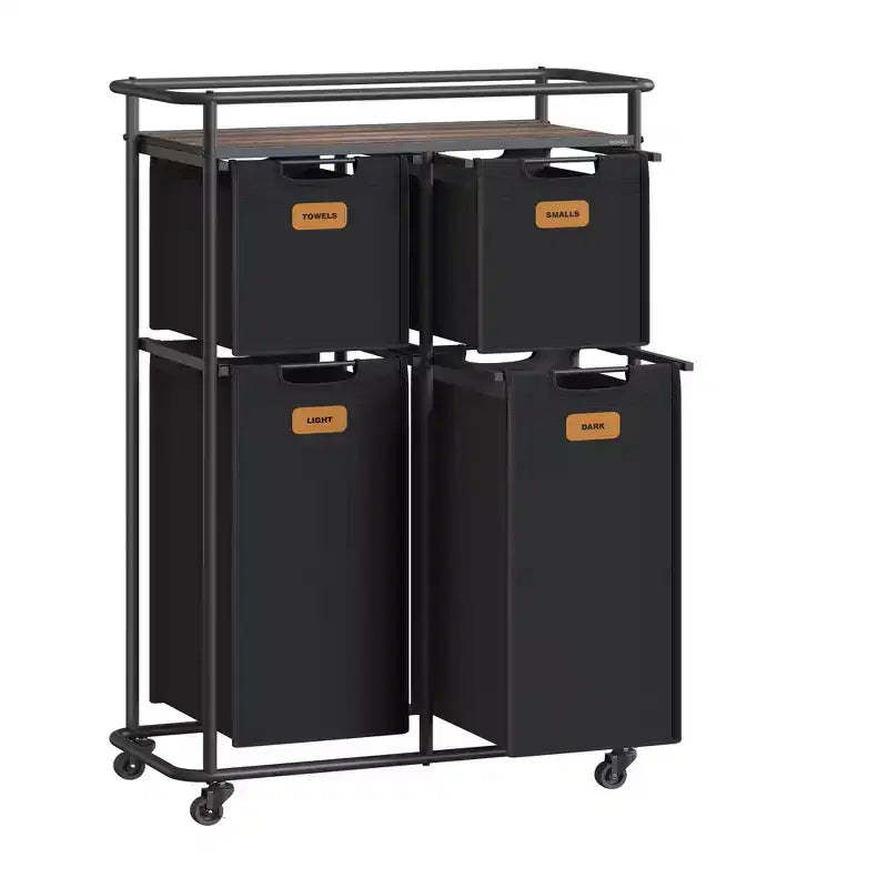 VASAGLE Laundry Sorter, Laundry Basket with Wheels, 39.6 Gal. (150 L) Rolling Laundry Hamper, Portable Laundry Cart,Ink Black