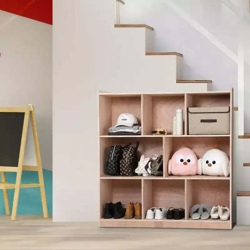 8-Section Cubbies for Classrooms, Smooth Glazed Surface Cubby Storage Cabinet, Classroom Cubbies, Storage Cabinet with 4 Casters, 2 Storage Boxes