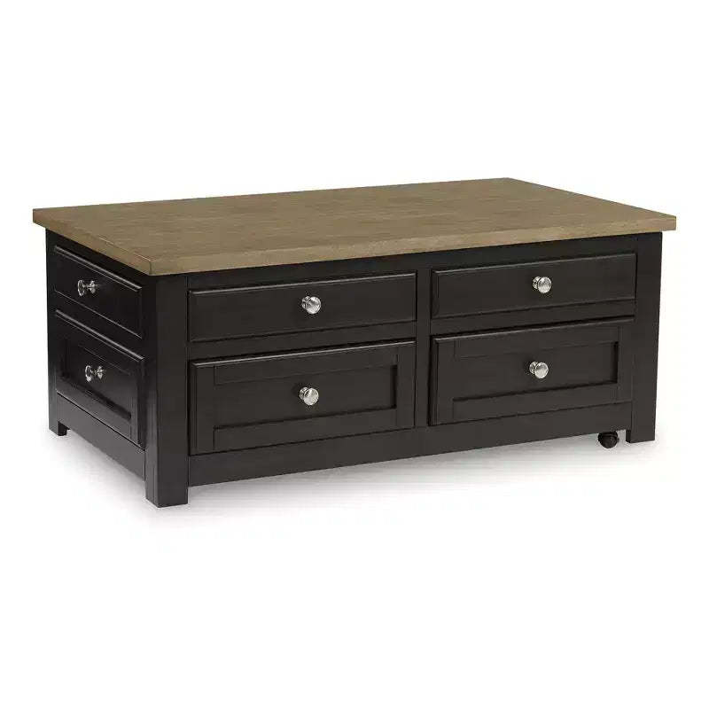 Signature Design by Ashley Drazmine Two-Tone Lift Top Coffee Table with Storage Drawers & Casters, Brown
