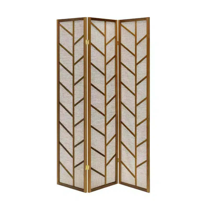 Room Divider Screen with Jute Insert Geometric Cutout Wood 71 inches High