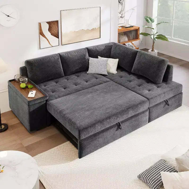 91.5W Sectional Sofa Couch, Pull Out Sofa Bed with Storage Armrest -Christopher Knight Home