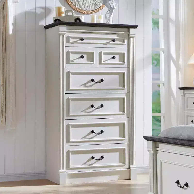 Farmhouse 7 Drawers Dresser for Bedroom, 57 Tall Dressers w/Roman Column